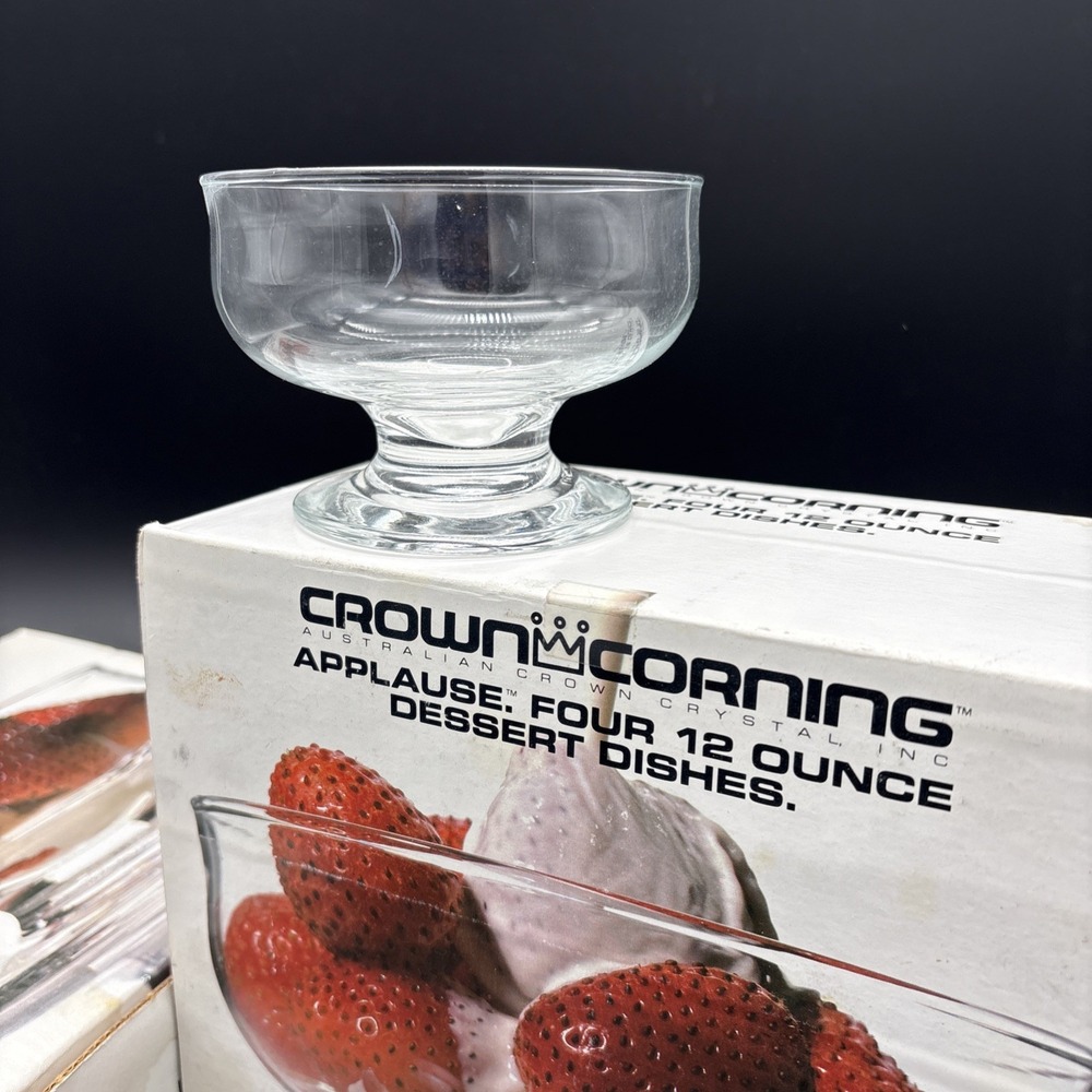 Vintage Crown Corning Applause Glass Dessert Dishes 12 Oz - Set of 7 with Boxes